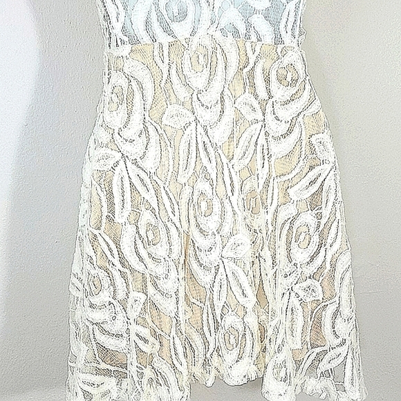 Sexy Coastal Cowgirl Lace Sundress Cream ivory white Lined stretch Deep V Back - Picture 7 of 13